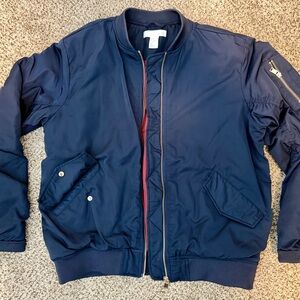 H&M Dark Blue Bomber Jacket with Red Lining